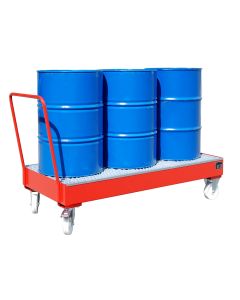 Fahrbare Auffangwanne für 3 x 200-Liter-Fass in feuerrot