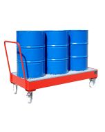 Fahrbare Auffangwanne für 3 x 200-Liter-Fass in feuerrot