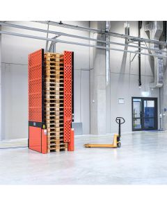 Der Palettenspender Universal von Hagenauer+Denk vereint effiziente Kompaktheit mit bester Kapazität.