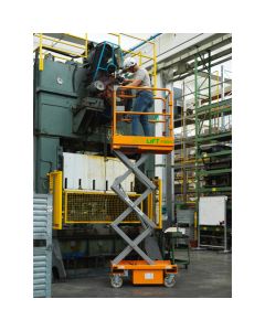 Die Scherenbühne P300 von Axolift bietet mit ihrer großen Arbeitshöhe und Stabilität eine optimale Unterstützung bei Arbeiten im Innenbereich.